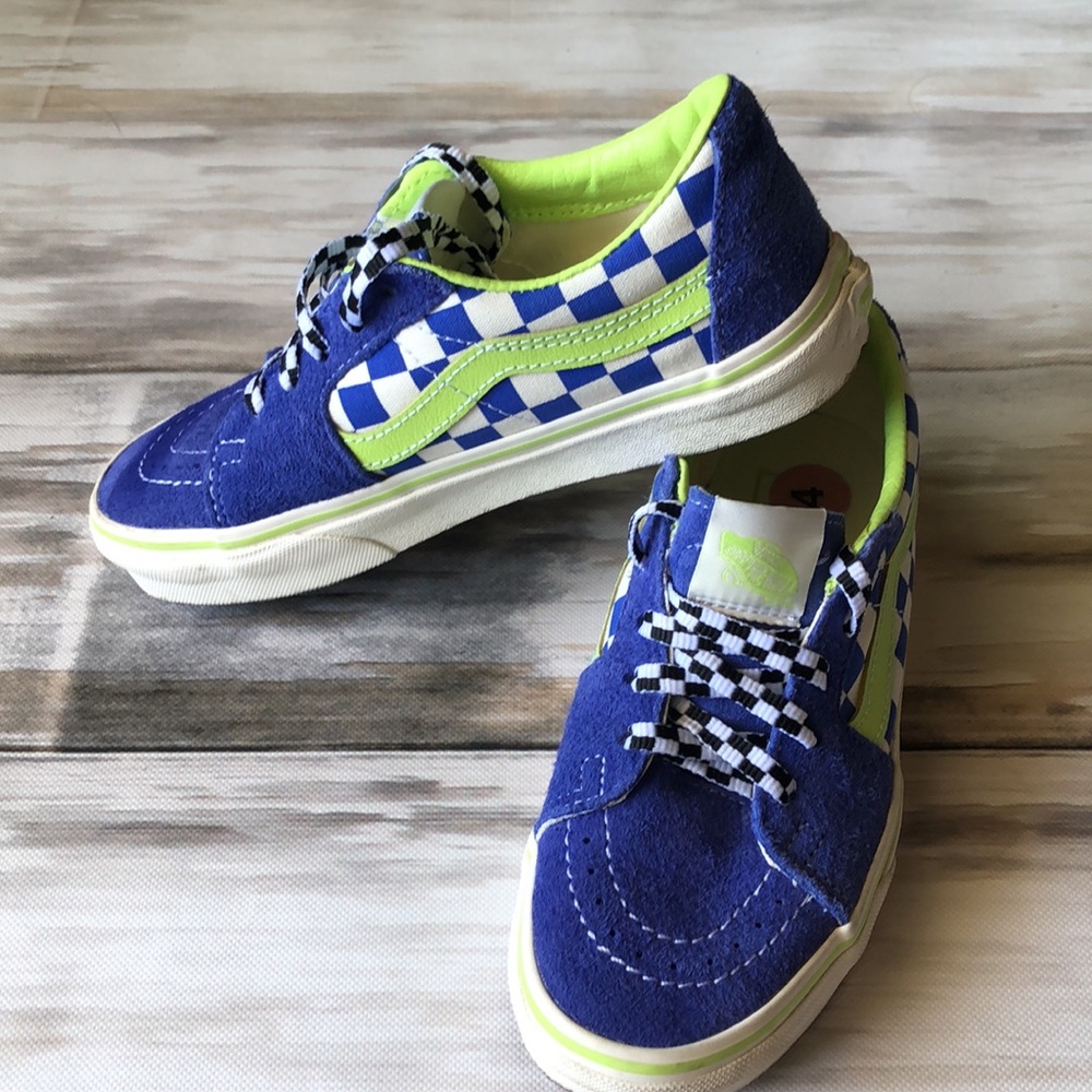 VANS SK8 LOW CHECKERBOARD  OFF THE WALL MENS 4/WOMANS 5.5 Green and blue